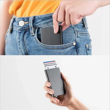 Xajzpa Rfid Smart Wallet Card Holder Metal Thin Slim Men Women Wallets Pop Up Minimalist Wallet Small Black Purse Vallet Walets for Men
